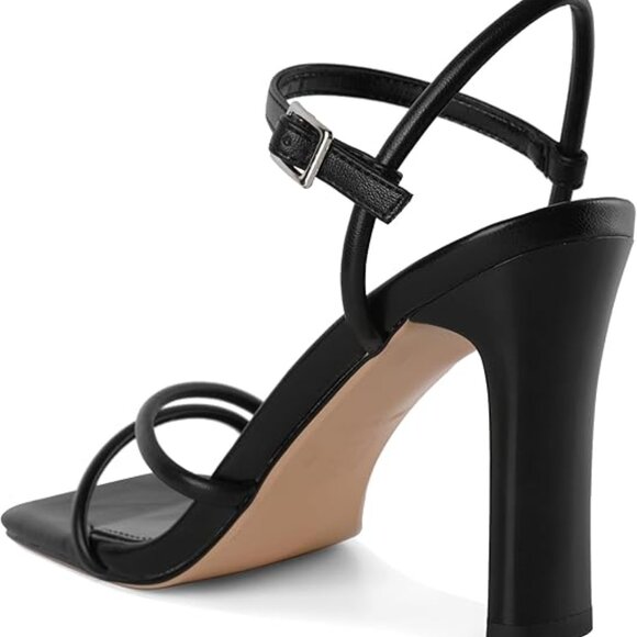 1-NIB- Heeled Sandals for Women Square Open Toe Strappy Block Heels 3.5 inch - Picture 3 of 7